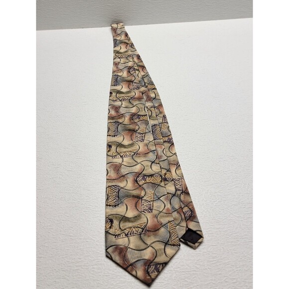 CC. Hughes Men's Neck Tie  Tan  Geometric Print Modern 100% Silk - Picture 1 of 9